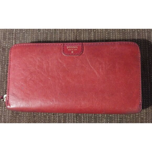 Fossil Red Leather Zip Wallet With Card Slots & Coin Pocket Preppy Classic Money - Picture 2 of 8